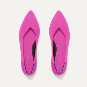Rothy's Pointed Toe Flats in Hot Pink with Blue Trim